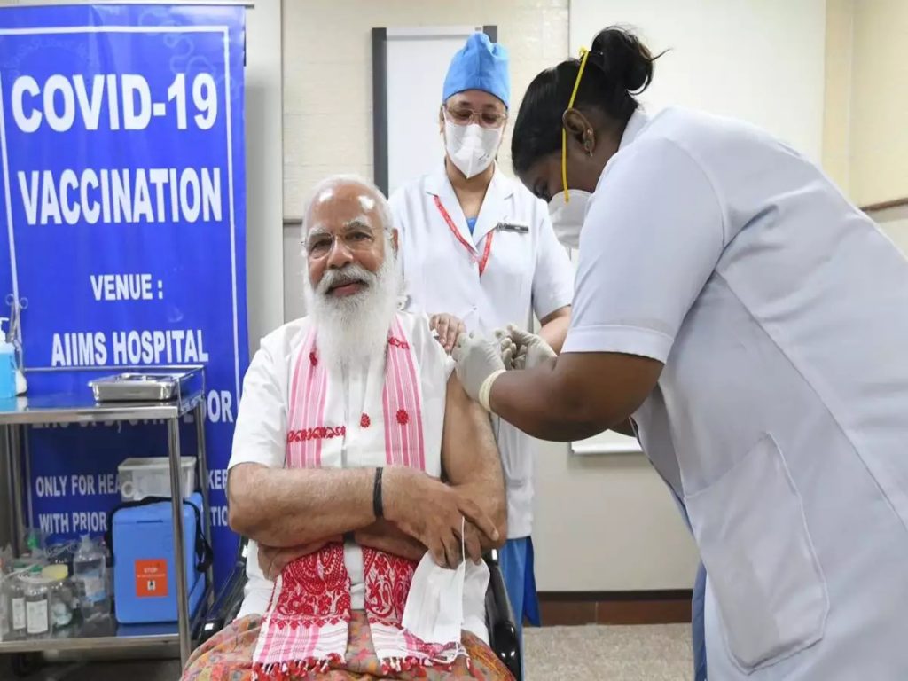 PM takes shot of COVID19 vaccine at AIIMS